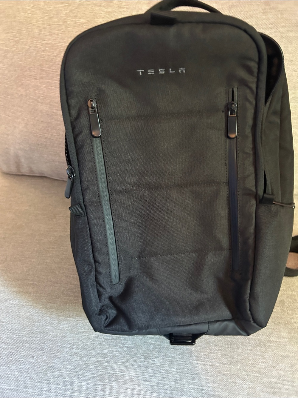 Tesla Black Men's Tech Backpack with Dual Front Zips